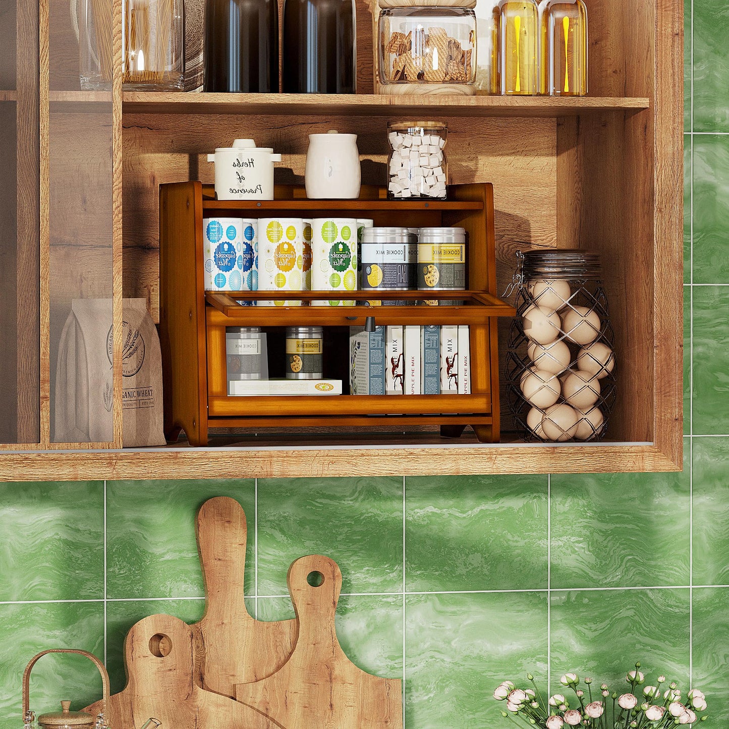 Bread Box for Kitchen Countertop, Extra Large Bamboo Bread Storage Container for Homemade Bread, Double Layer Sourdough Breadox, Bread Bin Organizer for Counter Cabinet Pantry, Brown
