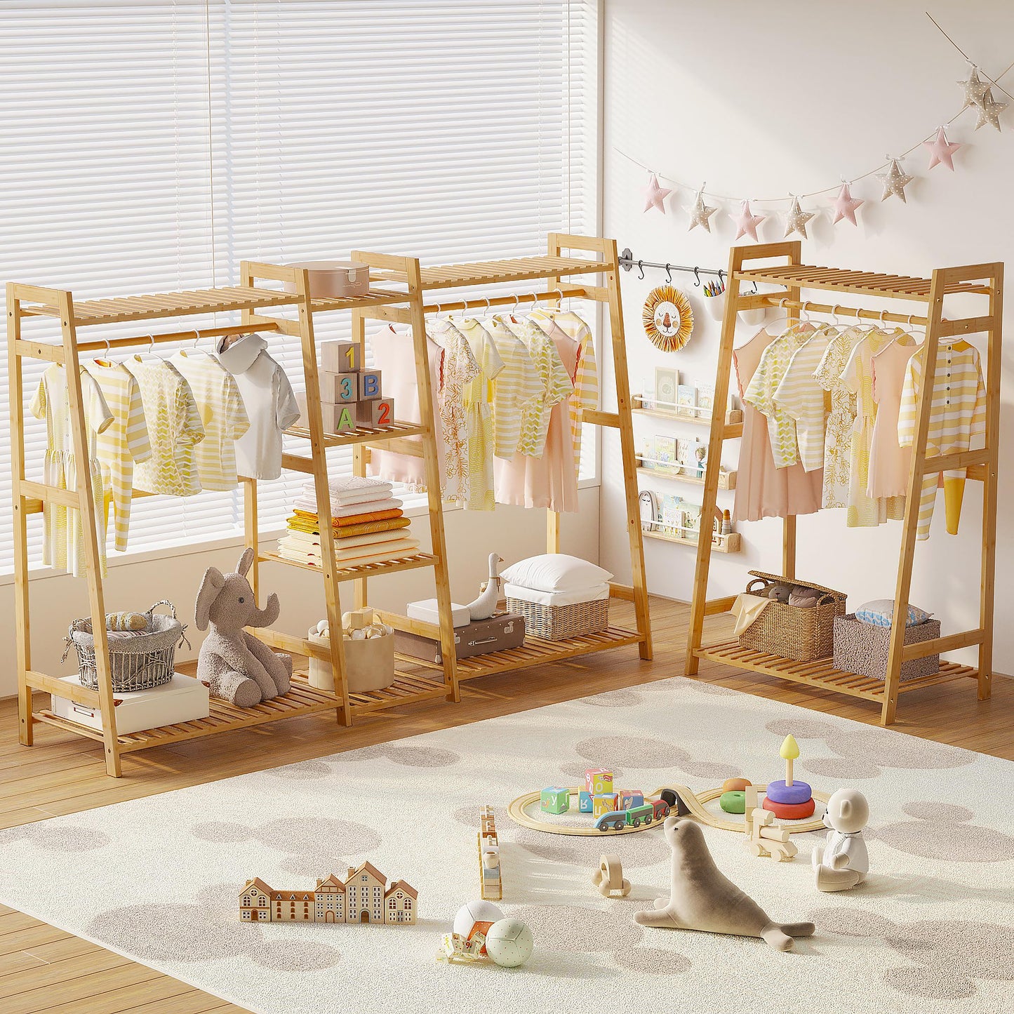 Bamboo Kids Clothing Rack with Shelves - Large Size