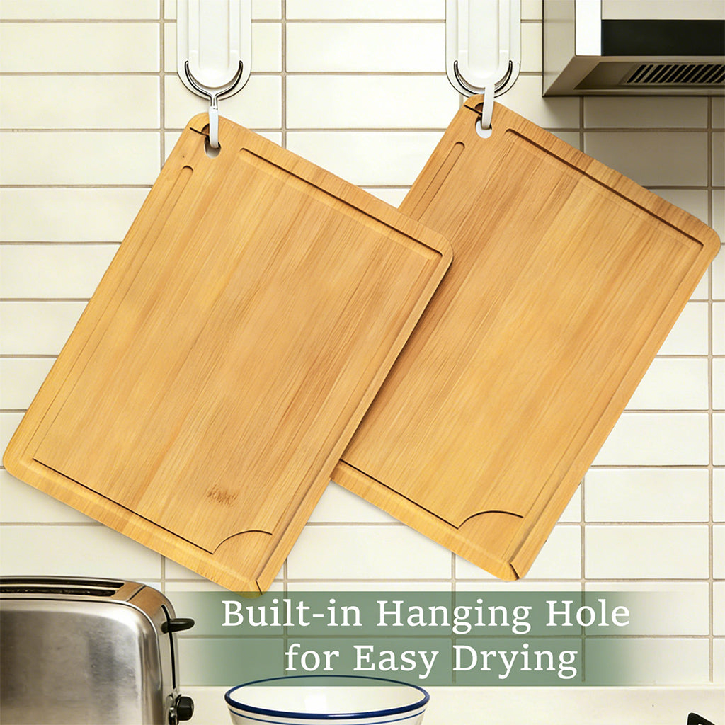 Cutting Boards for Kitchen,Bamboo Cutting Board Set of 2, Large and X-Large Carbonized Chopping Boards with Deep Juice Grooves and Handles for Meat, Bread, Dough Kneading and Cheese