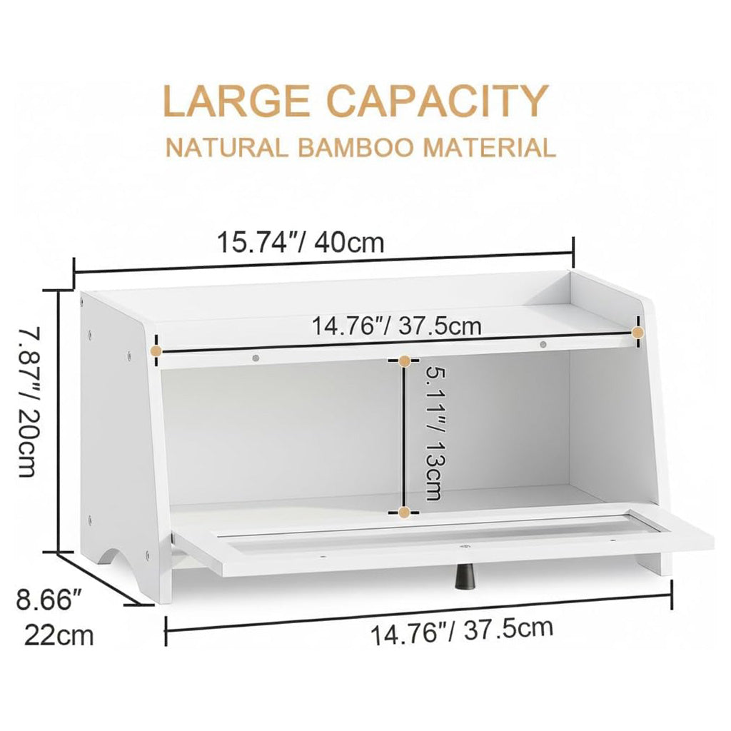 Bread Box for Kitchen Countertop, Bamboo Bread Box for Homemade Bread, Wooden Farmhouse Bread Storage Container, Small Breadbox Bread Bin Organizer for Counter Cabinet Pantry, White