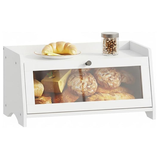 Bread Box for Kitchen Countertop, Bamboo Bread Box for Homemade Bread, Wooden Farmhouse Bread Storage Container, Small Breadbox Bread Bin Organizer for Counter Cabinet Pantry, White