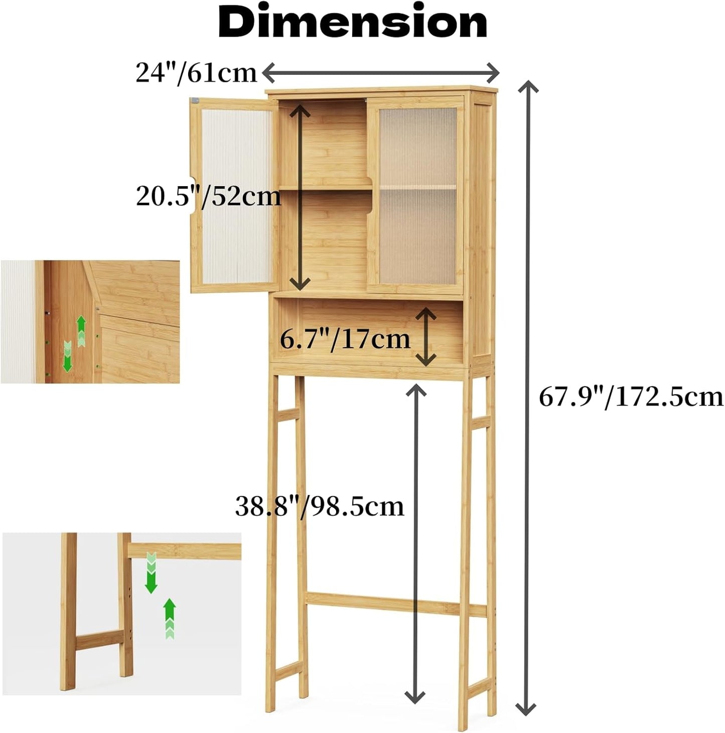 Over The Toilet Storage Cabinet, Bamboo Bathroom Over Toilet Storage Organizer with Adjustable Shelves and Double Doors, Above Toilet Storage Cabinet (Natural)