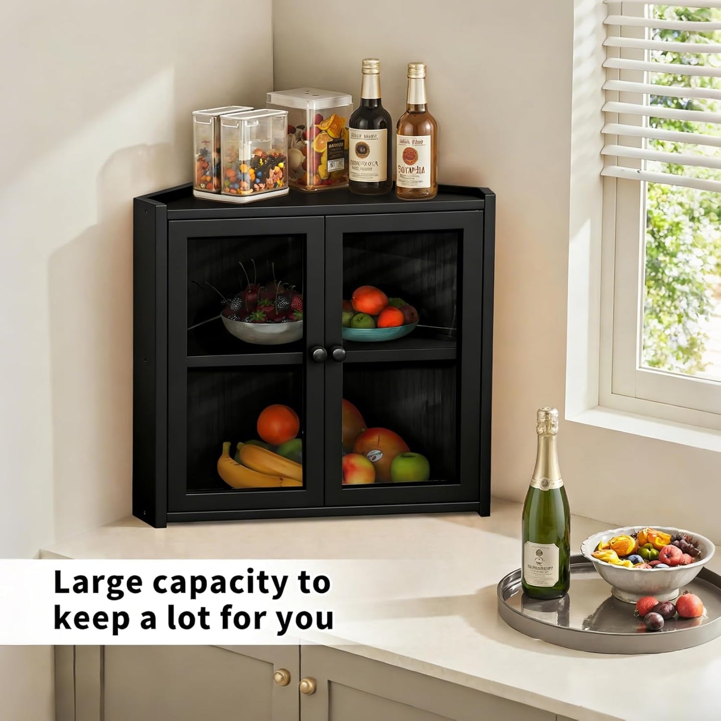 Bread Box, Double Layer Bamboo Bread Bin for Homemade Bread Bakers and Corner Kitchen Countertop with Double Doors, Not Suitable for Oversized Loaves, Black