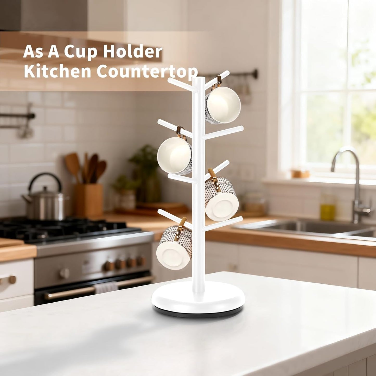 Mug Holder, 360° Rotating Mug Tree Holds 8 Coffee Cups, Space Saving Mug Stand with Stable Base for Kitchen Coffee Bar