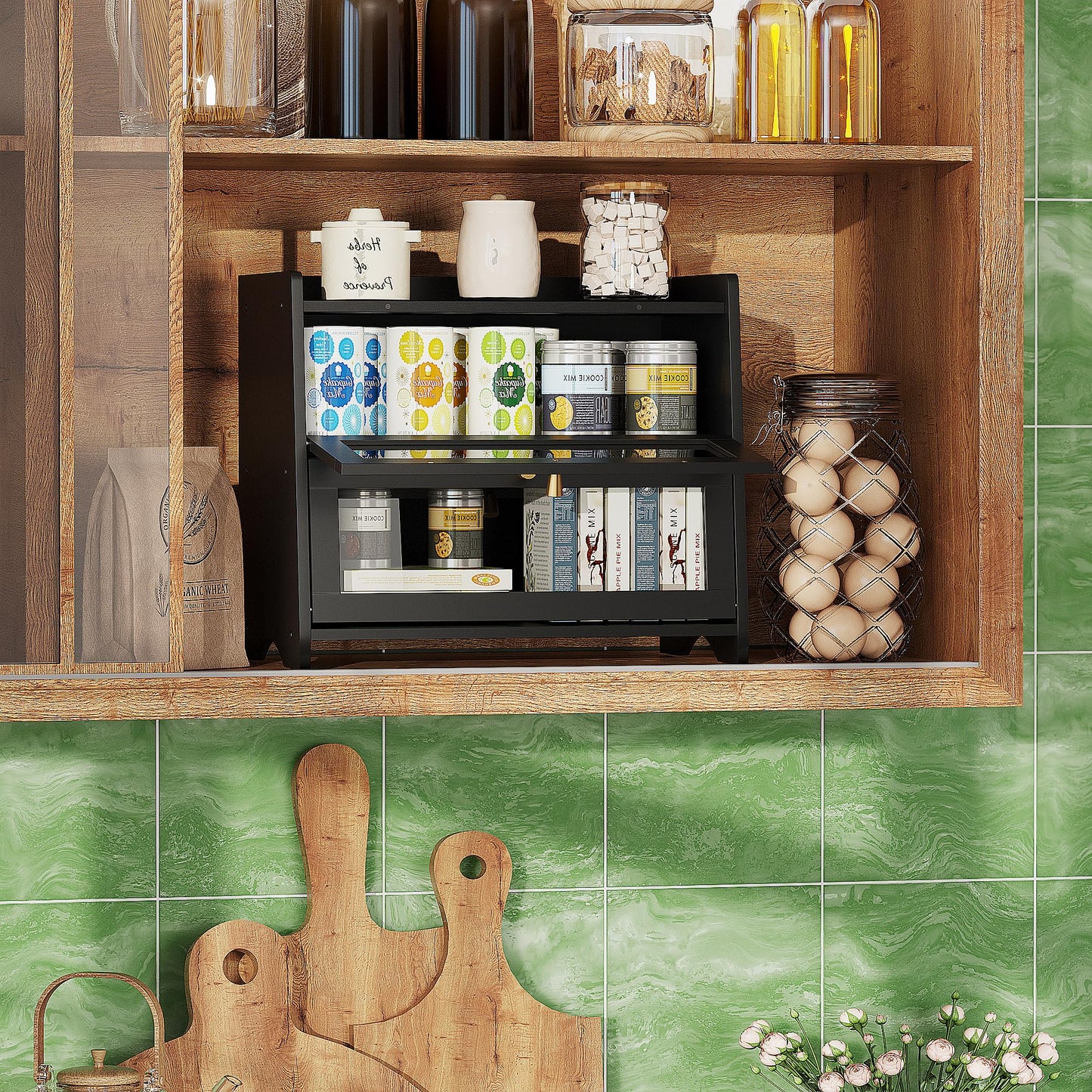 Bread Box for Kitchen Countertop, Extra Large Bamboo Bread Storage Container for Homemade Bread, Double Layer Breadox, Bread Bin Organizer for Counter Cabinet Pantry, Black