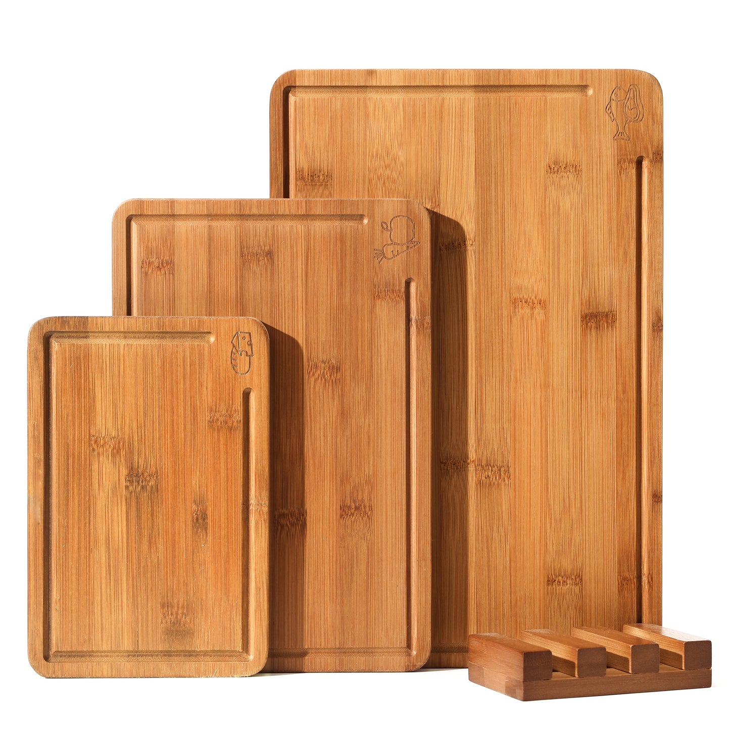 Bamboo Cutting Board for Kitchen with Juice Groove, End-Grain Butcher Block Chopping Boards, Checkered Wooden Cutting Boards Set of 3 with Stand, Knife-Friendly, Serving Tray (Copy)