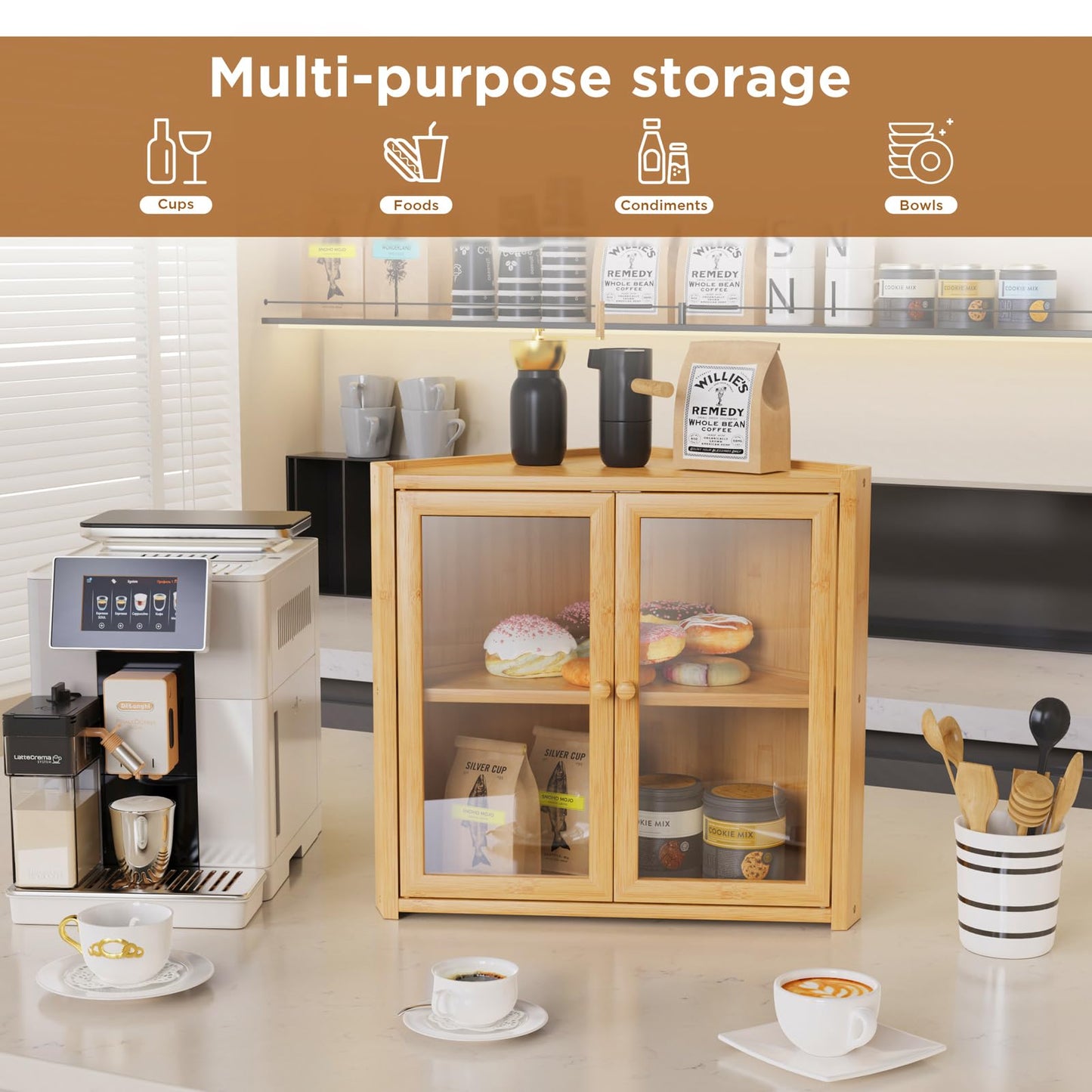 Bread Box, Double Layer Bamboo Bread Bin for Homemade Bread Bakers and Corner Kitchen Countertop with Double Doors, Not Suitable for Oversized Loaves, Natural