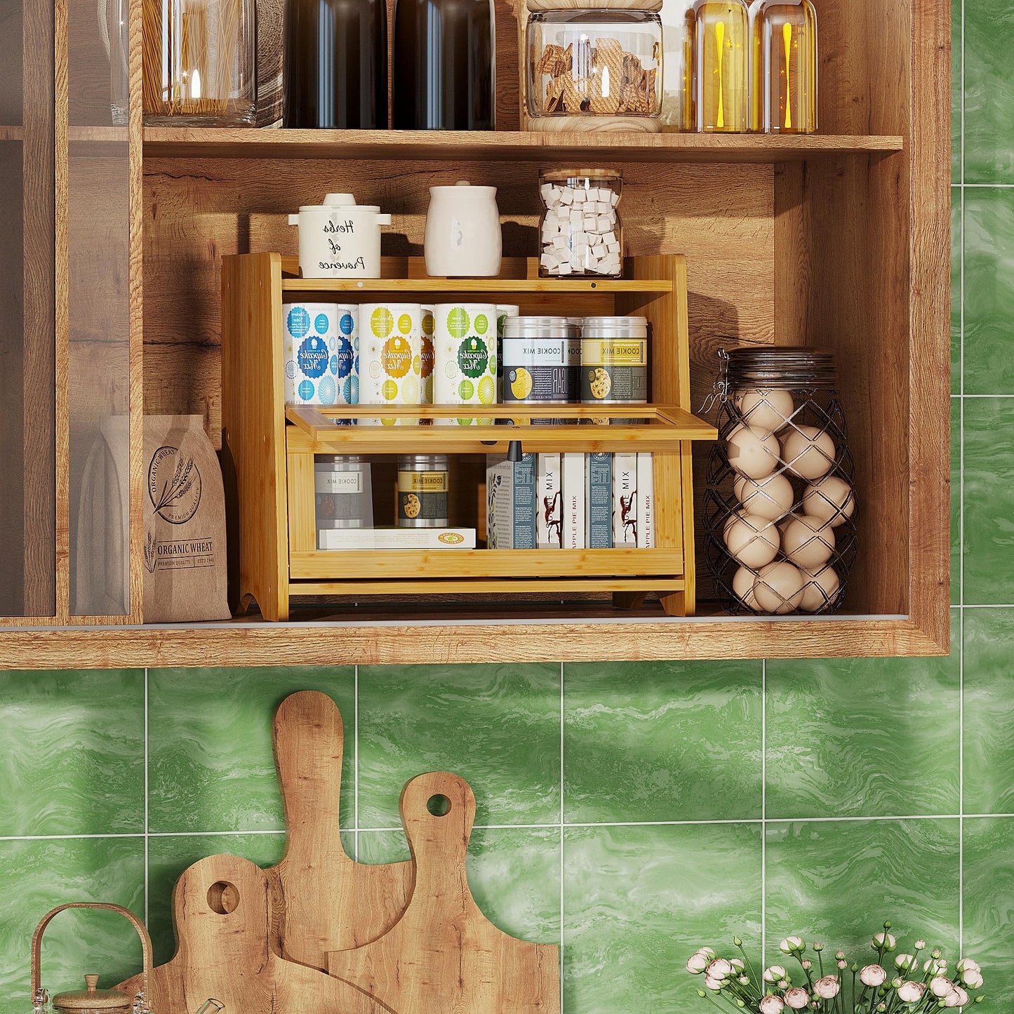 Bread Box for Kitchen Countertop, Extra Large Bamboo Bread Storage Container for Homemade Bread, Double Layer Sourdough Breadox, Bread Bin Organizer for Counter Cabinet Pantry, Natural