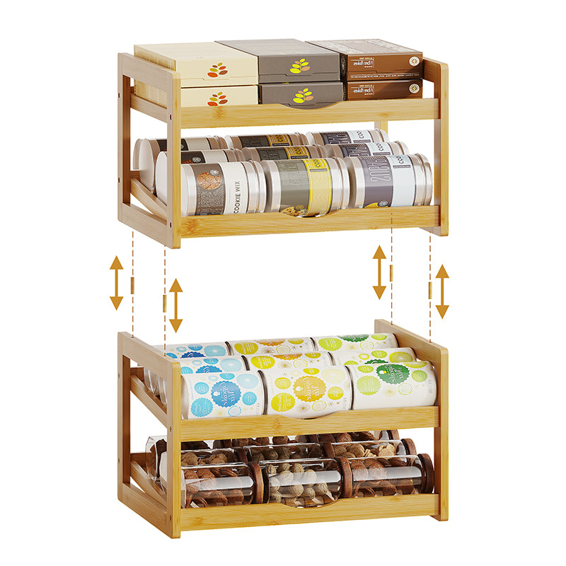 Can Organizer for Pantry, Detachable Bamboo 4 Tier Stackable Can Storage Rack, Rolling Soda Can Dispenser Can Holders for Cabinet, Holds Up to 48 Cans