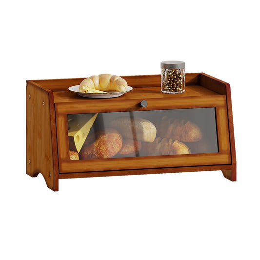 Bread Box for Kitchen Countertop, Bamboo Bread Box for Homemade Bread, Wooden Farmhouse Bread Storage Container, Small Breadbox Bread Bin Organizer for Counter Cabinet Pantry, Brown