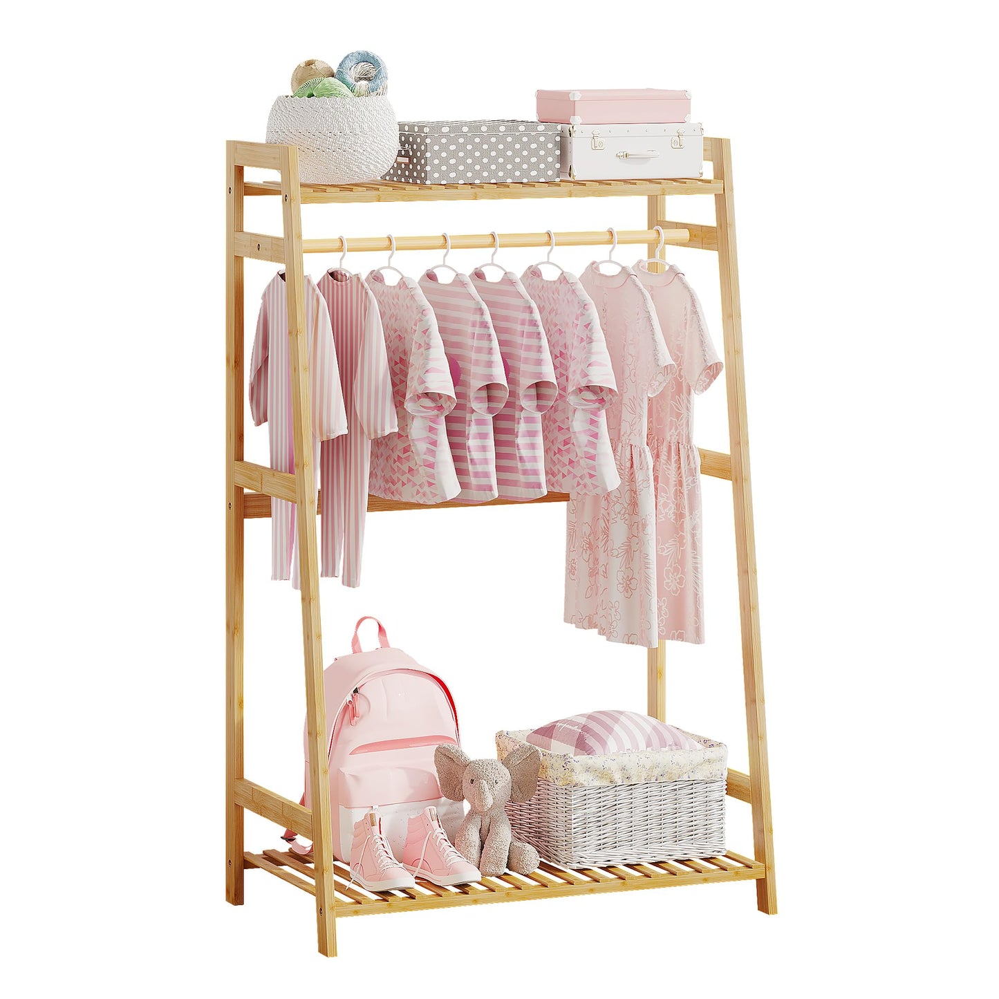 Bamboo Kids Clothing Rack with Shelves - Small Size