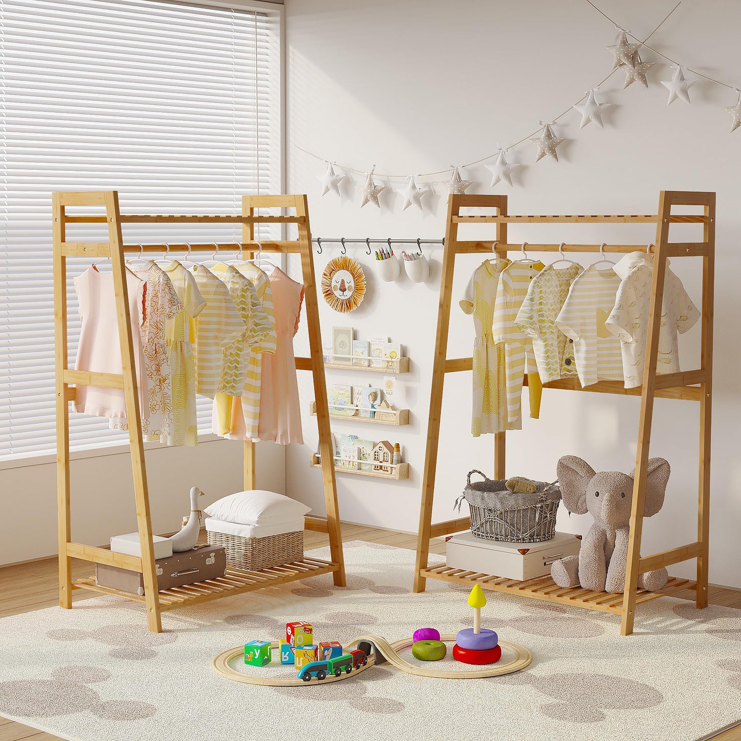 Bamboo Kids Clothing Rack with Shelves - Small Size