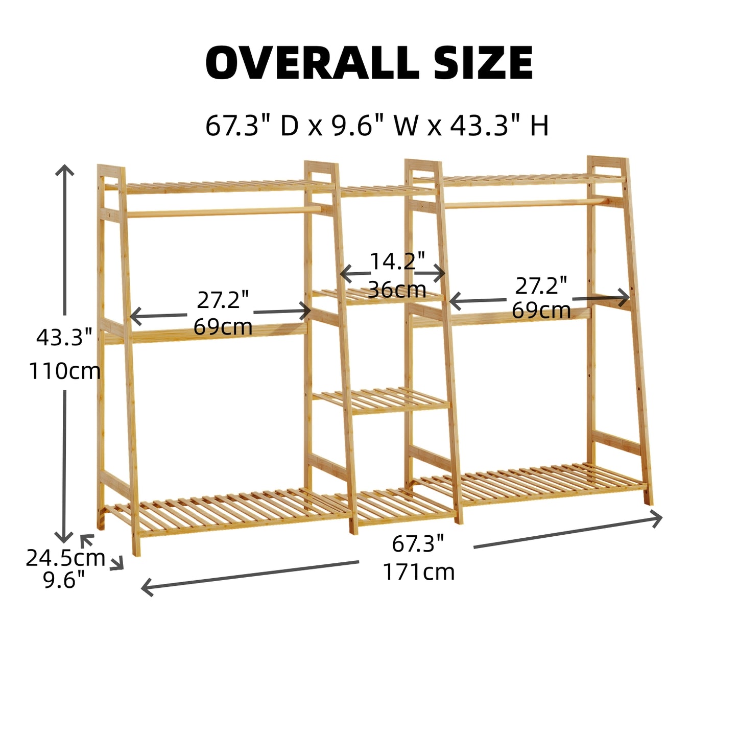 Bamboo Kids Clothing Rack with Shelves - Large Size